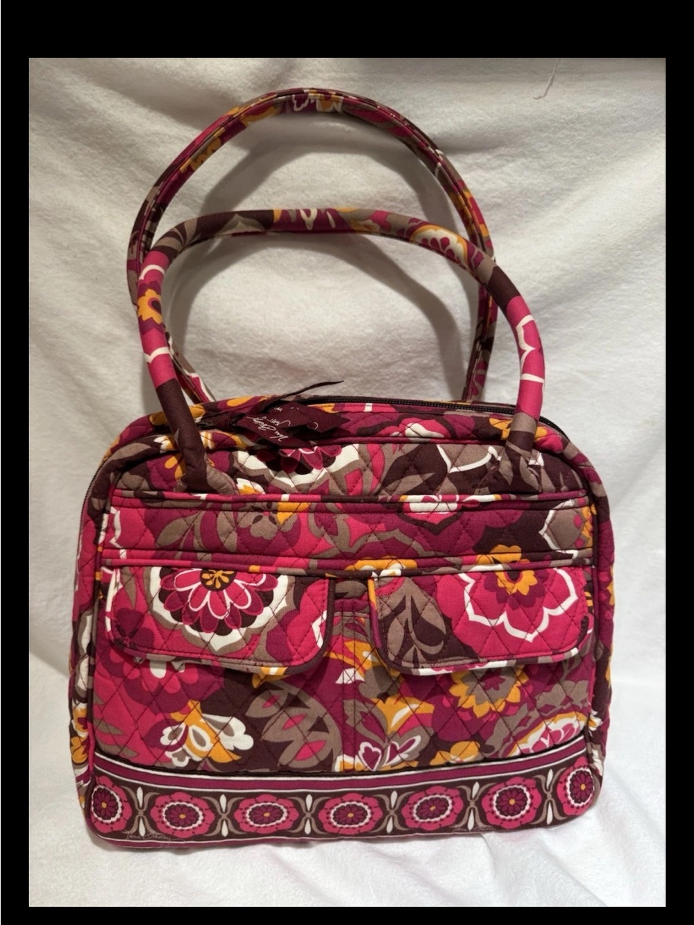 Vera Bradley Quilted Floral Top-Handle Tote - Magenta, Brown, Yellow